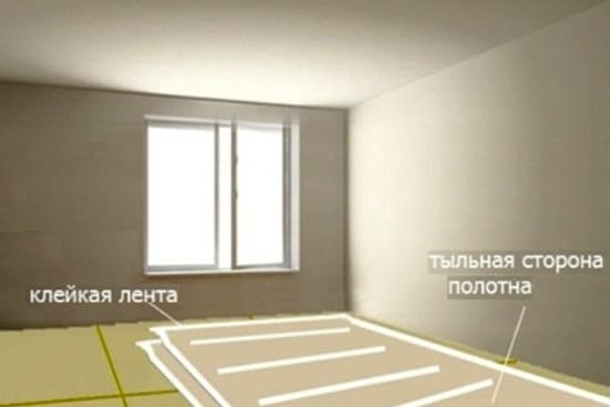 Ленту для приклеивания наносят на обратную сторону материала 